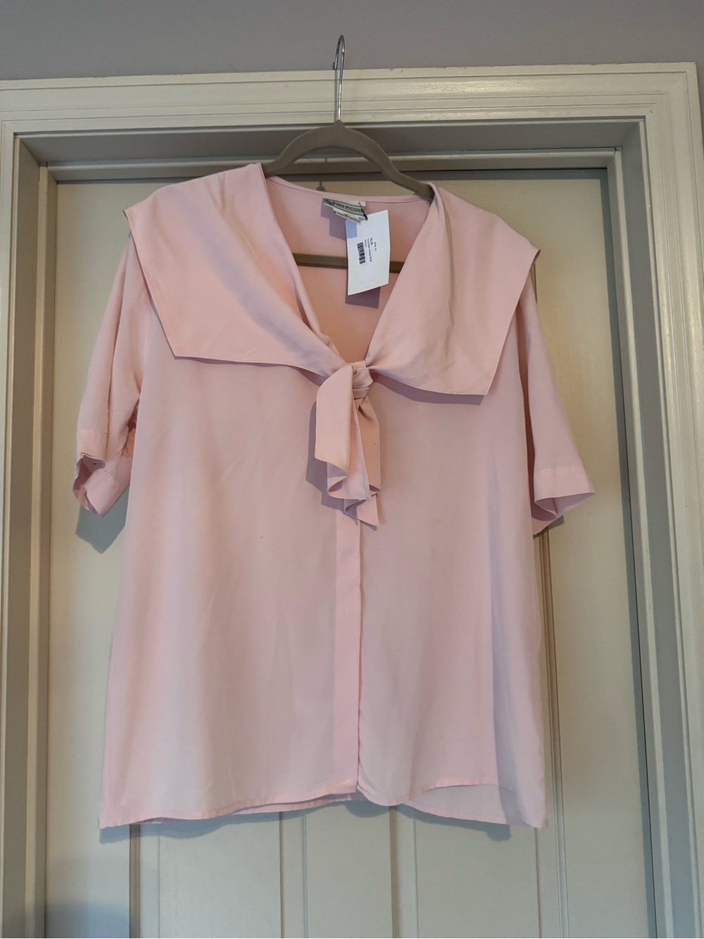 Vintage Light Pink Tie-Neck Sailor Collar Blouse